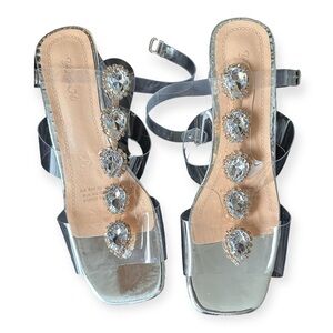 ✨ Women's Trendy Sandals Ankle Buckle Strap Chunky Heel Rhinestone Decor Shoes ✨